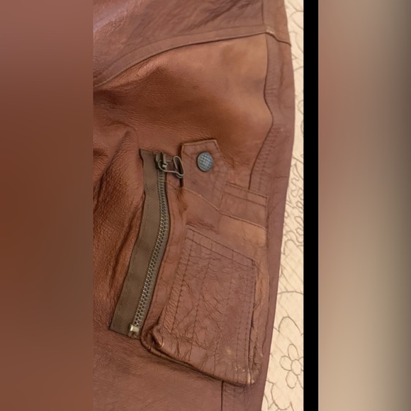 Vintage 70s Italian Fiats Tempo Sportivo Brown Leather Bomber Jacket - Picture 8 of 16